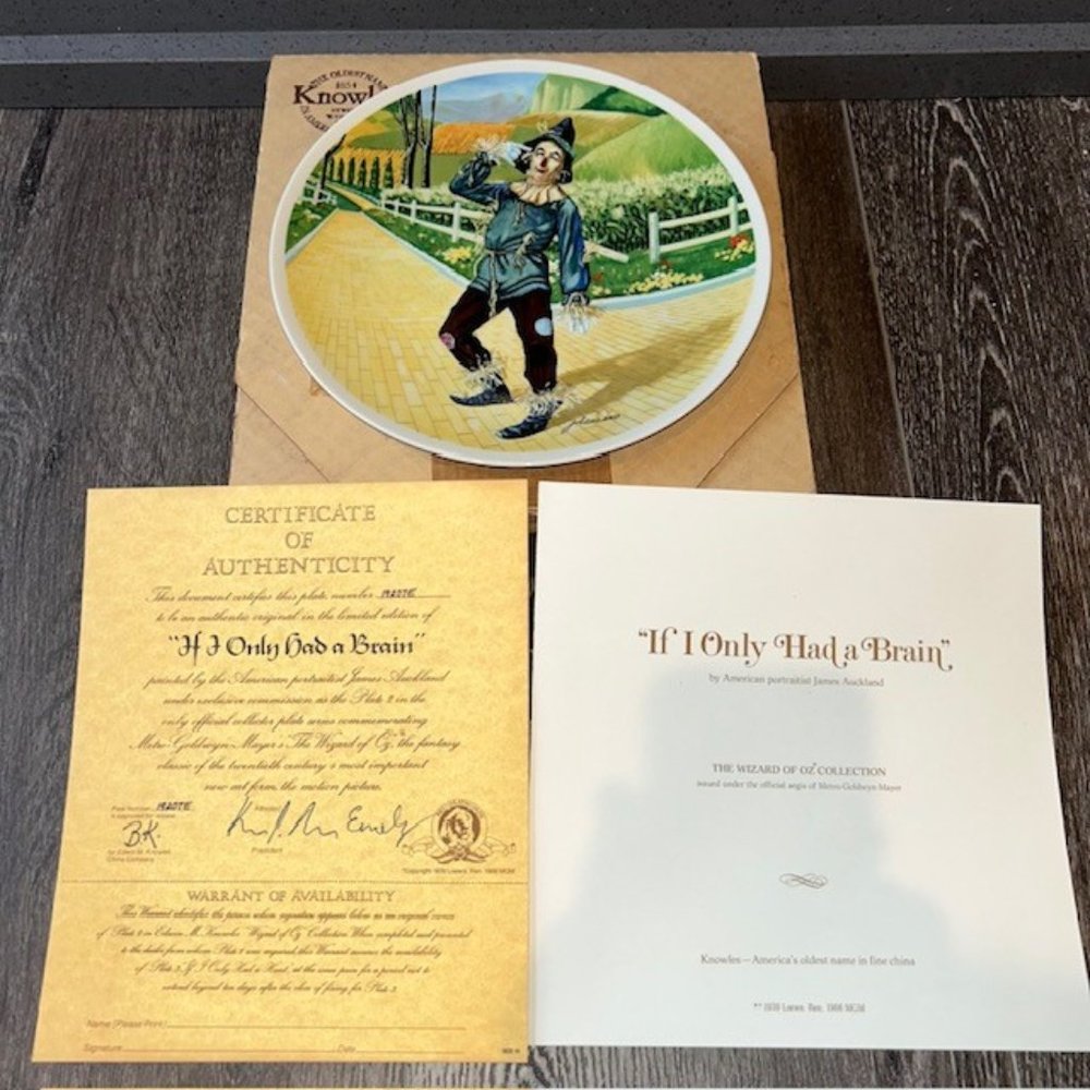 Wizard Of Oz If I Only Had A Brain Scarecrow Collector Plate Knowles w/COA 1977